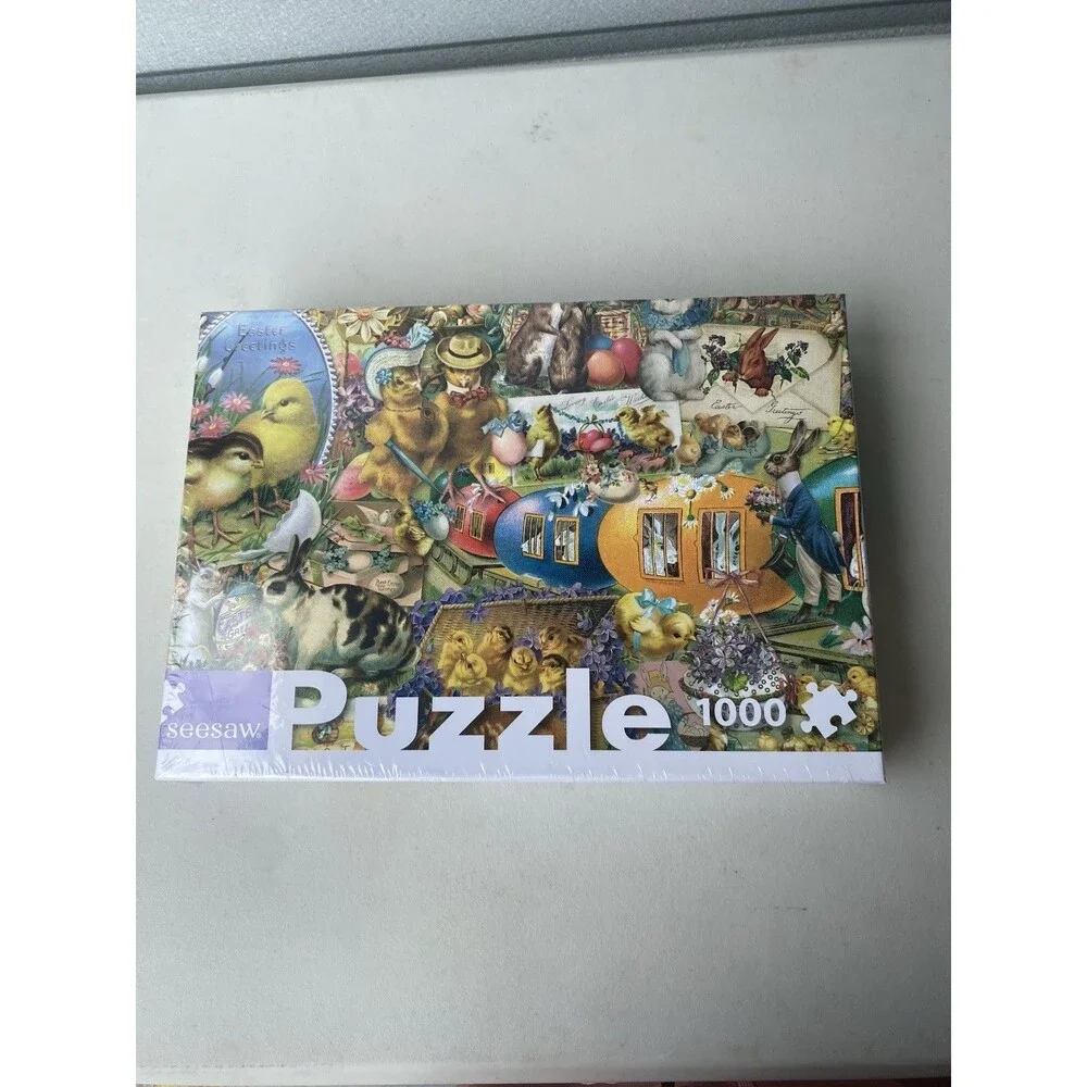 Seesaw Spring Easter Wishes 1000 Piece Jigsaw Puzzle Rabbit Chicks Bunnies New